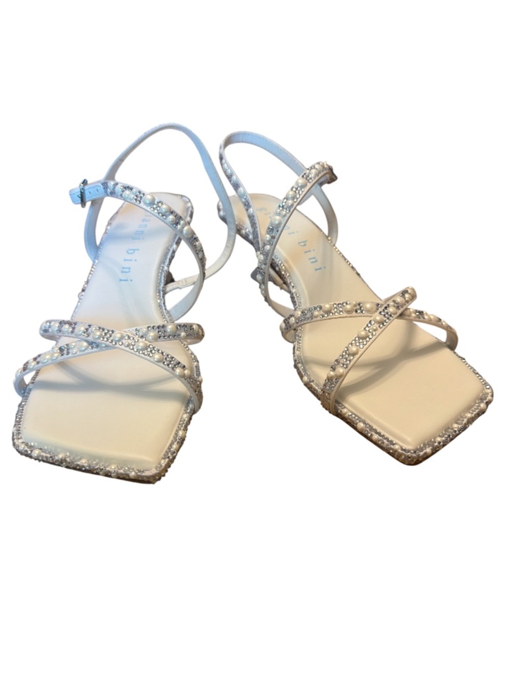 Gianni Bini NWOB White Pearl Rhinestone Strappy Heels Size 7 Coquette